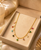 Multicolor Square Charm Gold-Tone Necklace for Women