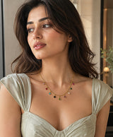 Multicolor Square Charm Gold-Tone Necklace for Women