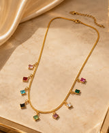 Multicolor Square Charm Gold-Tone Necklace for Women