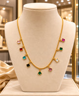 Multicolor Square Charm Gold-Tone Necklace for Women