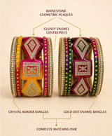 Multicolour Geometric Crystal Statement Lac Bangle Set