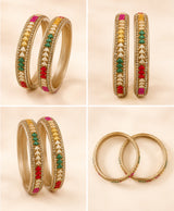 Multicolour Leaf Crystal Bangle Pair