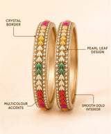 Multicolour Leaf Crystal Bangle Pair