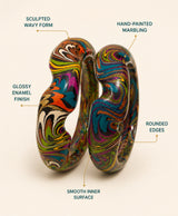Multicolour Teal Magenta Marbled Statement Lac Bangles