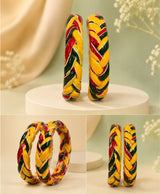 Mustard Green Red Braided Enamel Lac Bangles