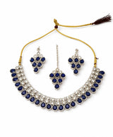 Royal Sapphire Kundan Necklace Set with Earrings & Maang Tikka