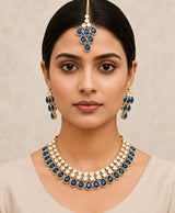 Royal Sapphire Kundan Necklace Set with Earrings & Maang Tikka