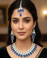 Royal Sapphire Kundan Necklace Set with Earrings & Maang Tikka