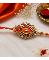 Orange Kundan Designer Rakhi