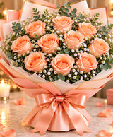 Peach Rose Bouquet – 12 Peach Roses