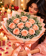 Peach Rose Bouquet – 12 Peach Roses