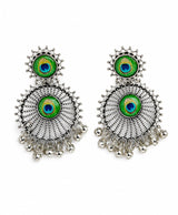 Peacock Feather Oxidized Silver Statement Earrings