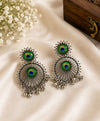 Peacock Feather Oxidized Silver Statement Earrings