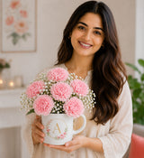 Personalised Initial Mug with Pink Carnations