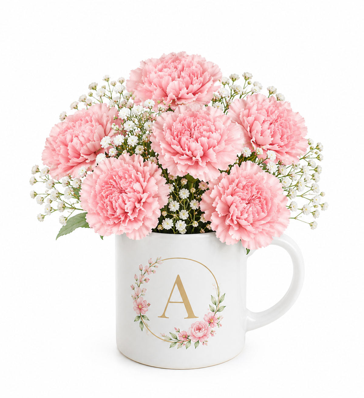 Personalised Initial Mug with Pink Carnations