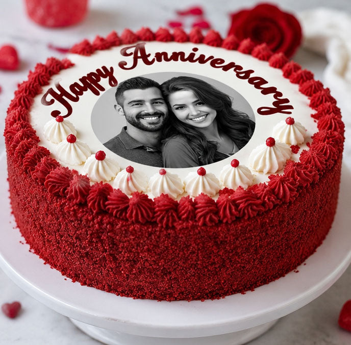 Personalized Anniversary Photo Red Velvet Cake
