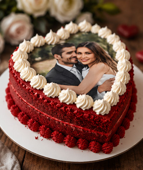 Personalized Heart Shape Red Velvet Photo Cake