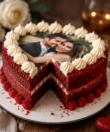 Personalized Heart Shape Red Velvet Photo Cake