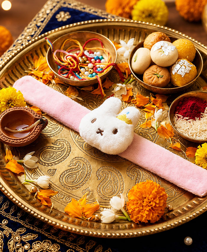 Pink Bunny Plush Slap Rakhi for Kids
