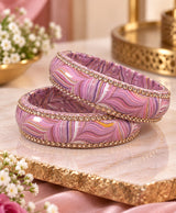 Pink Lavender Marble Rhinestone Lac Bangle Set