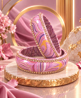 Pink Lavender Marble Rhinestone Lac Bangle Set