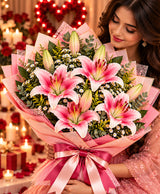 Pink Lily Bouquet – 5 Pink Lilies
