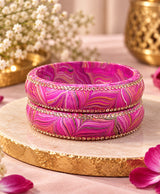 Pink Marbled Crystal-Edge Lac Bangle Set