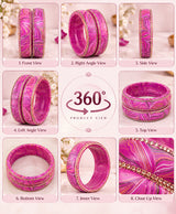 Pink Marbled Crystal-Edge Lac Bangle Set