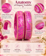 Pink Marbled Crystal-Edge Lac Bangle Set