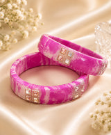 Pink Marbled Embellished Designer Bangle