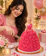 Pink Princess Doll Cake – Elegant Rose Swirl Celebration Cake