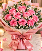 Pink Rose Bouquet – 12 Pink Roses