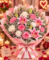 Pink & White Mixed Flower Bouquet – 12 Flowers