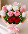 Premium Handmade Pink, White & Red Rose Bouquet