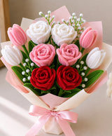 Premium Handmade Pink, White & Red Rose Bouquet
