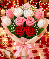 Premium Handmade Pink, White & Red Rose Bouquet