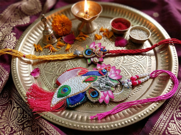 Premium Lotus Peacock Designer Rakhi Combo