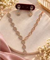 Premium Rose Gold Oval Link Necklace & Matching Earrings Set