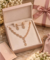 Premium Rose Gold Oval Link Necklace & Matching Earrings Set