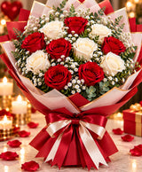 Proposal Red & White Bouquet – 12 Roses