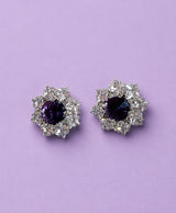 Purple Crystal Floral Stud Earrings