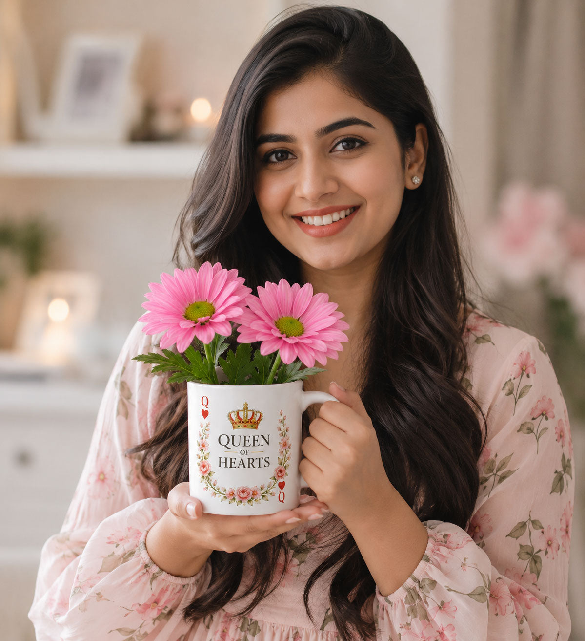 Queen of Hearts Personalised Mug with Daisy