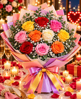 Rainbow Rose Bouquet – 12 Mixed-Color Roses