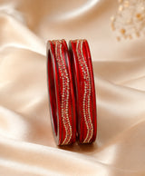 Red Crystal-Embellished Traditional Lac Bangle Set