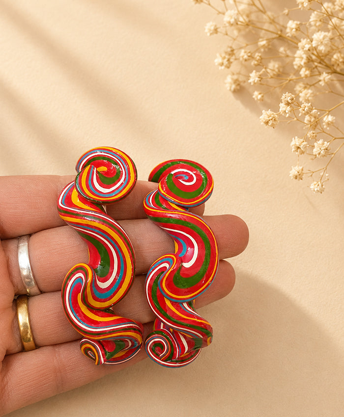 Red Multicolor Hand-Painted Wave Lac Bangles