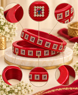 Red Multicolour Rhinestone Lac Bangle Set