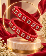 Red Multicolour Rhinestone Lac Bangle Set