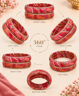 Red-Pink Multicolour Marbled Lac Bangle Set