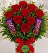 Red Roses Vase & Dairy Milk Silk Delight