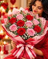 Red & Pink Love Bouquet – 6 Red + 6 Pink Roses